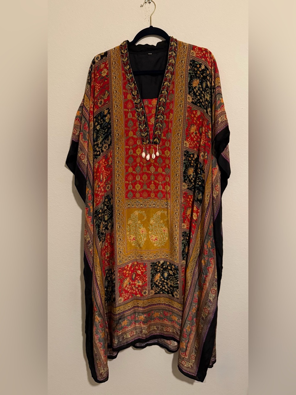 South Asian inspired silk kaftan with beautiful patchwork design